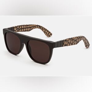 RetroSuperFuture Flat Top Gianni Pompei Black Sunglasses with Tan Patterned Arms